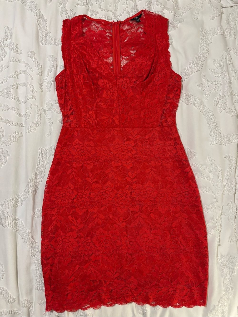 Guess Red Floral Lace Mini Dress